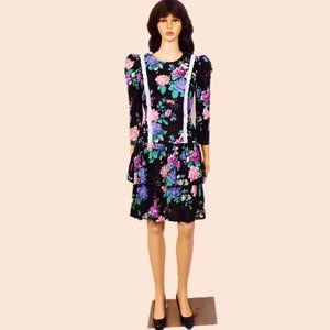 EBER size 9 Juniors multicolor floral 3/4-sleeve drop-waist fit/flare dress
